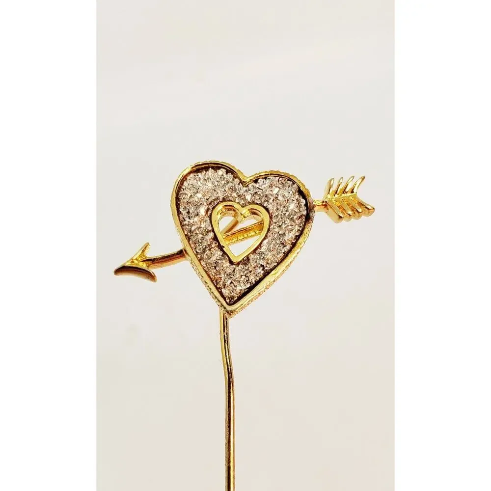 Vintage Franklin Mint 1979 Lover's Heart 24 Kt Gold Over Silver Stick Pin Brooch - Picture 4 of 12